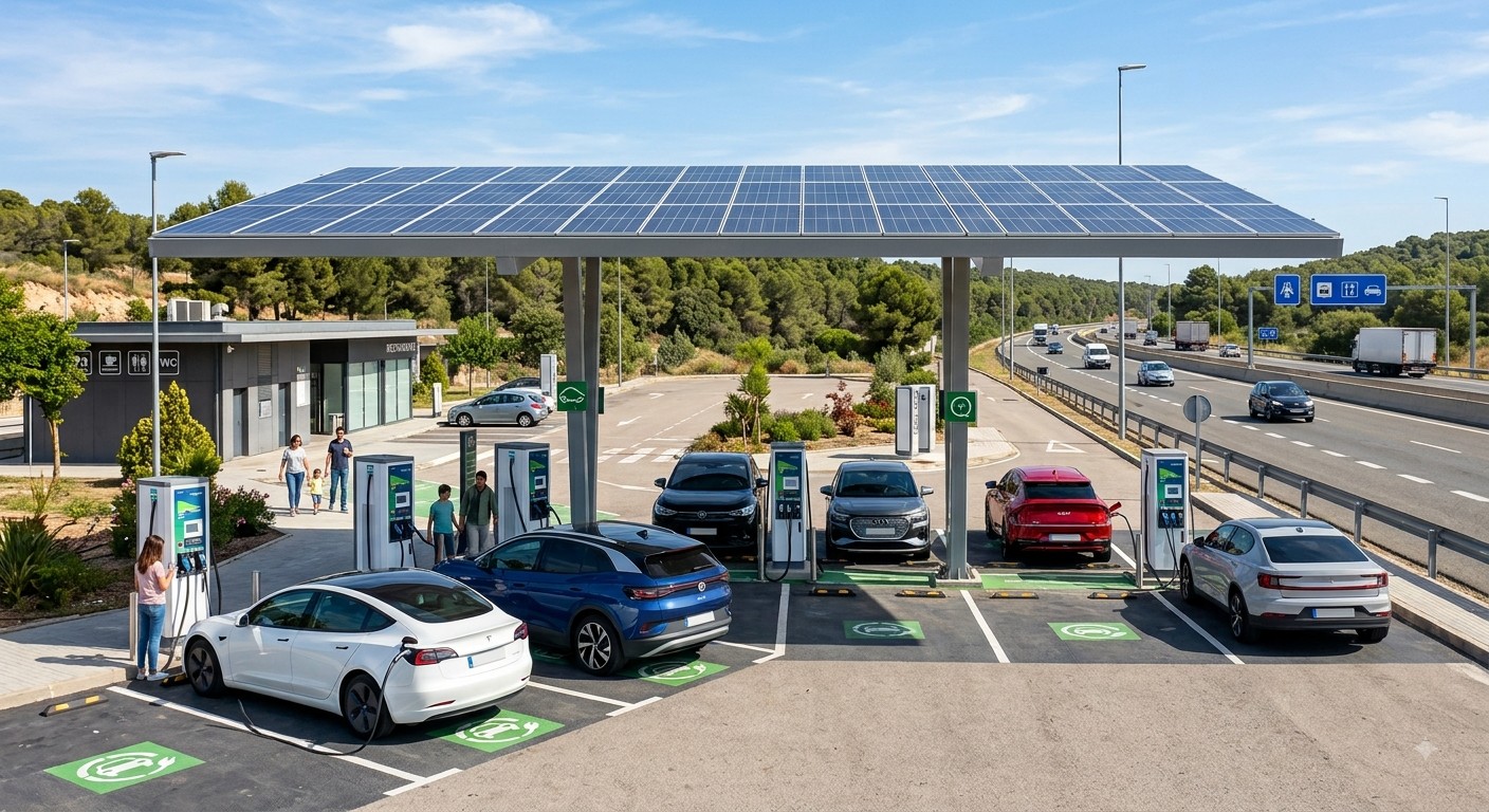 Estación de carga eléctrica con paneles solares para respaldo energético